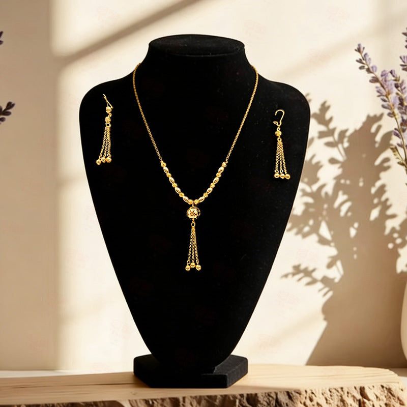 Imitation Three Female Hollow Design Light Luxury High-grade Sense Lucky Jewelry Set