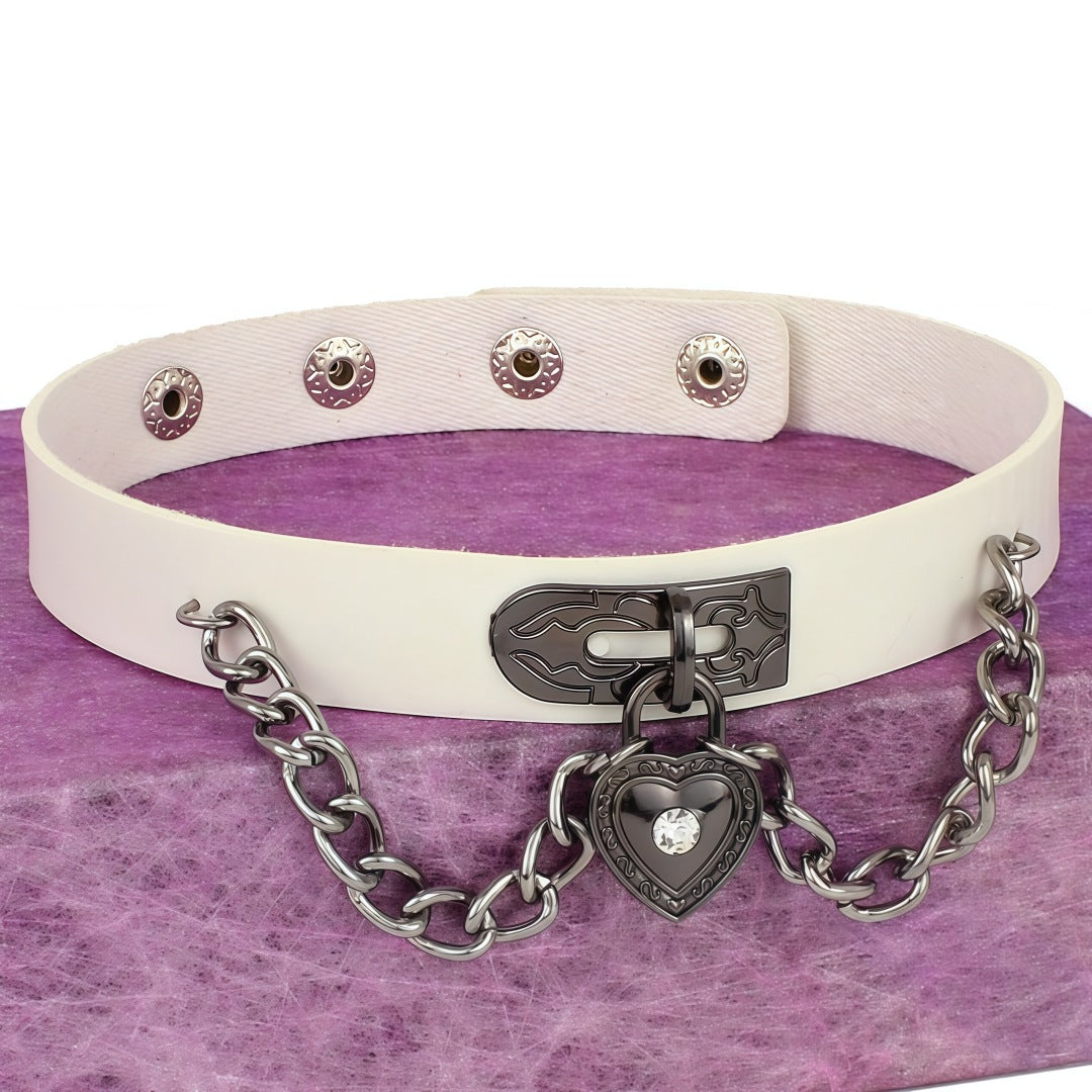 Leather Love Male Girlfriends Wang Punk Style Heart-shaped Lock Necklet Necklace