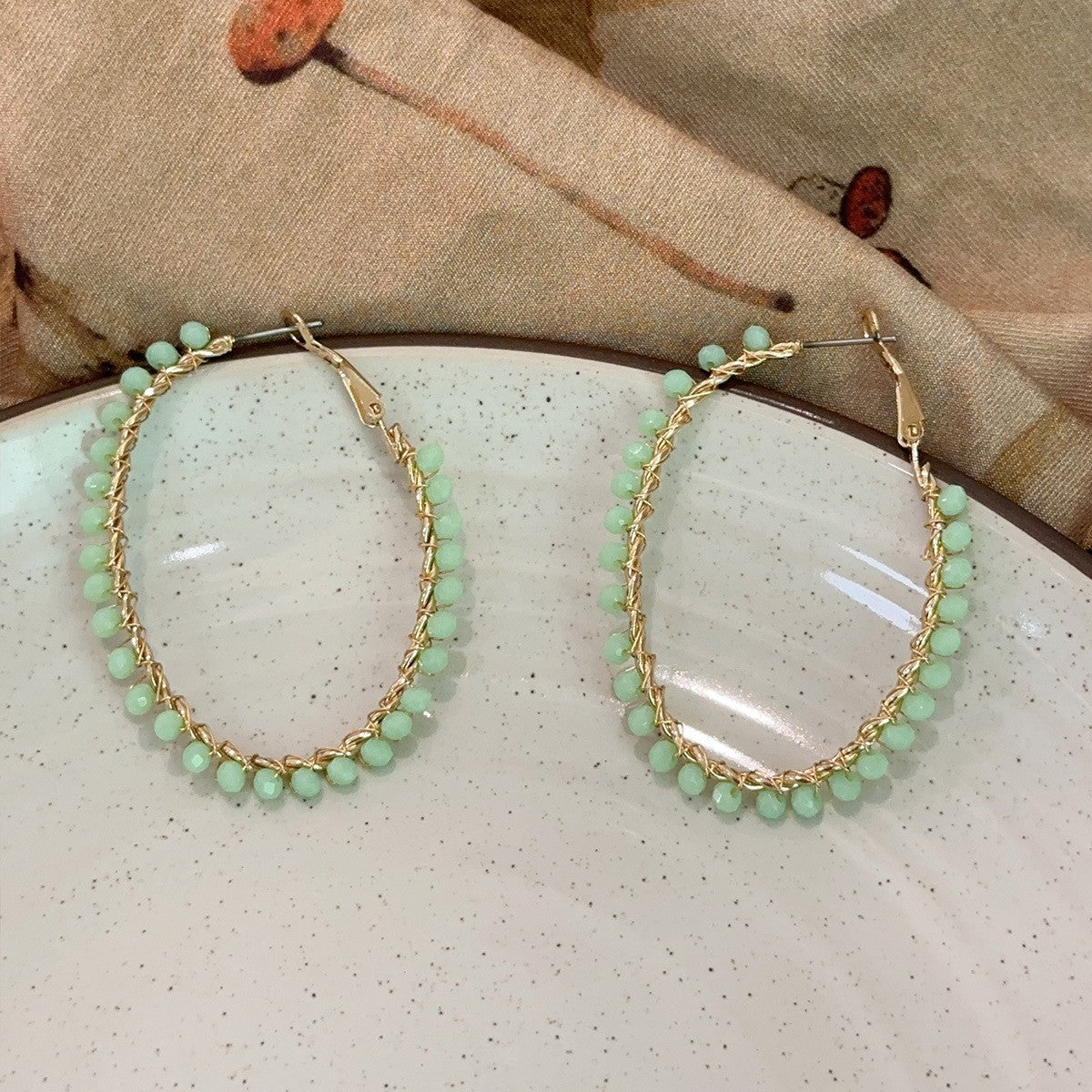 Drop-shaped Handmade Woven Crystal Beaded Bohemian Earrings