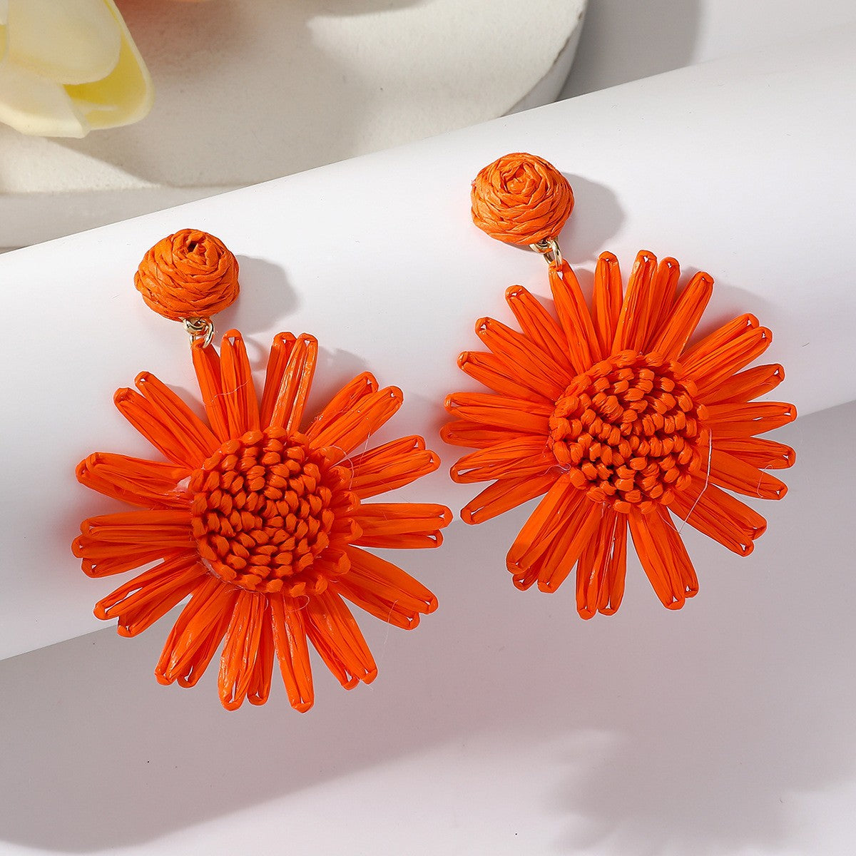 Bohemian Vacation Style Raffia Woven Sunflower Rings