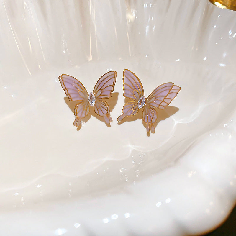 Women's Dripping Zircon Butterfly Sier Simple Niche Earrings