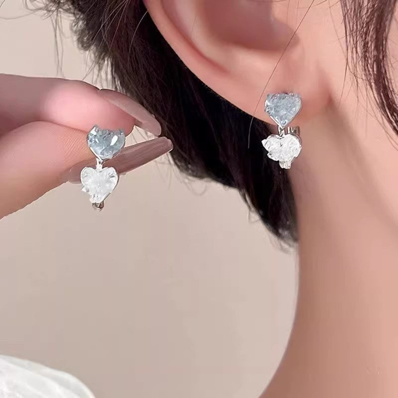 Crystal Love Heart Niche High Sense Special Interest Stud Earrings