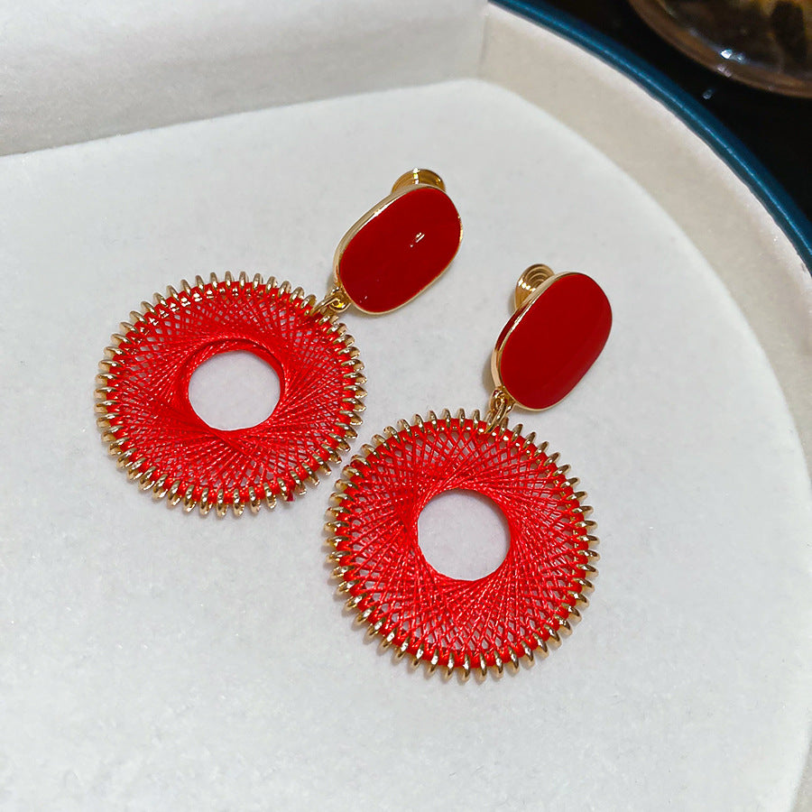 Women's Drop Oil Rectangular Thick Thread Woven Round Niche Exaggerating Earrings
