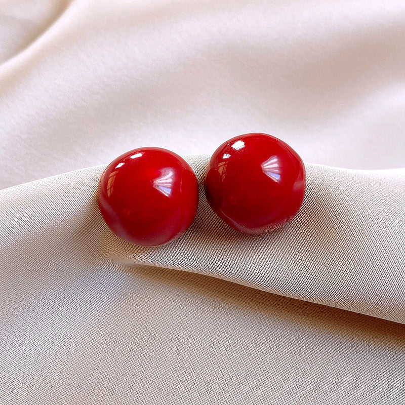 Women's Sier Needle Red Geometric Ear Korean Earrings