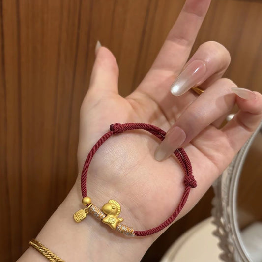 Women's Zodiac Horse Lucky String With Beads Alluvial Gold Pony Life Pendants
