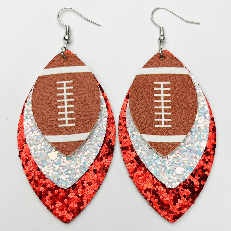 Color Matching Cheerleading Rugby Baseball Softball Leather Earrings