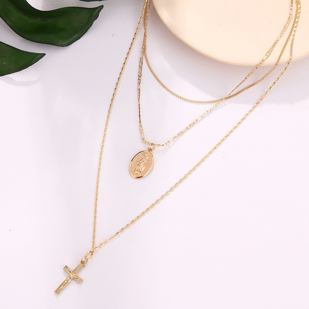 Simple Personality Metal Cross Tassel Virgin Round Necklaces