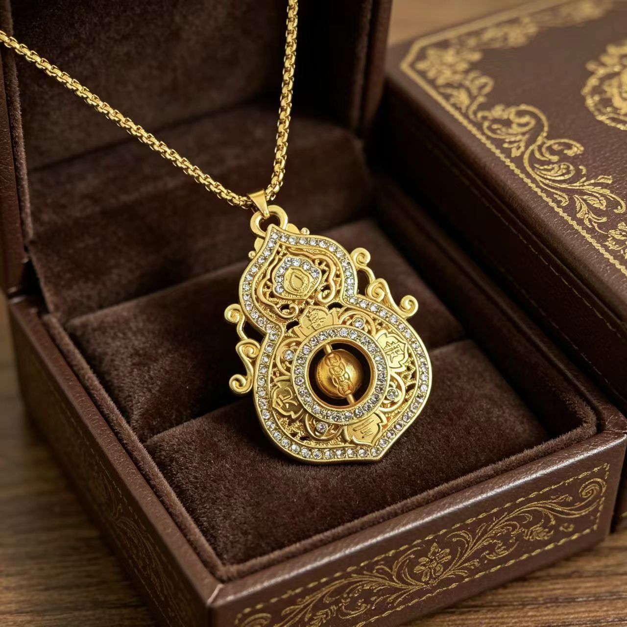 Fu Lu Chinese Sweater Chain Gold Necklace