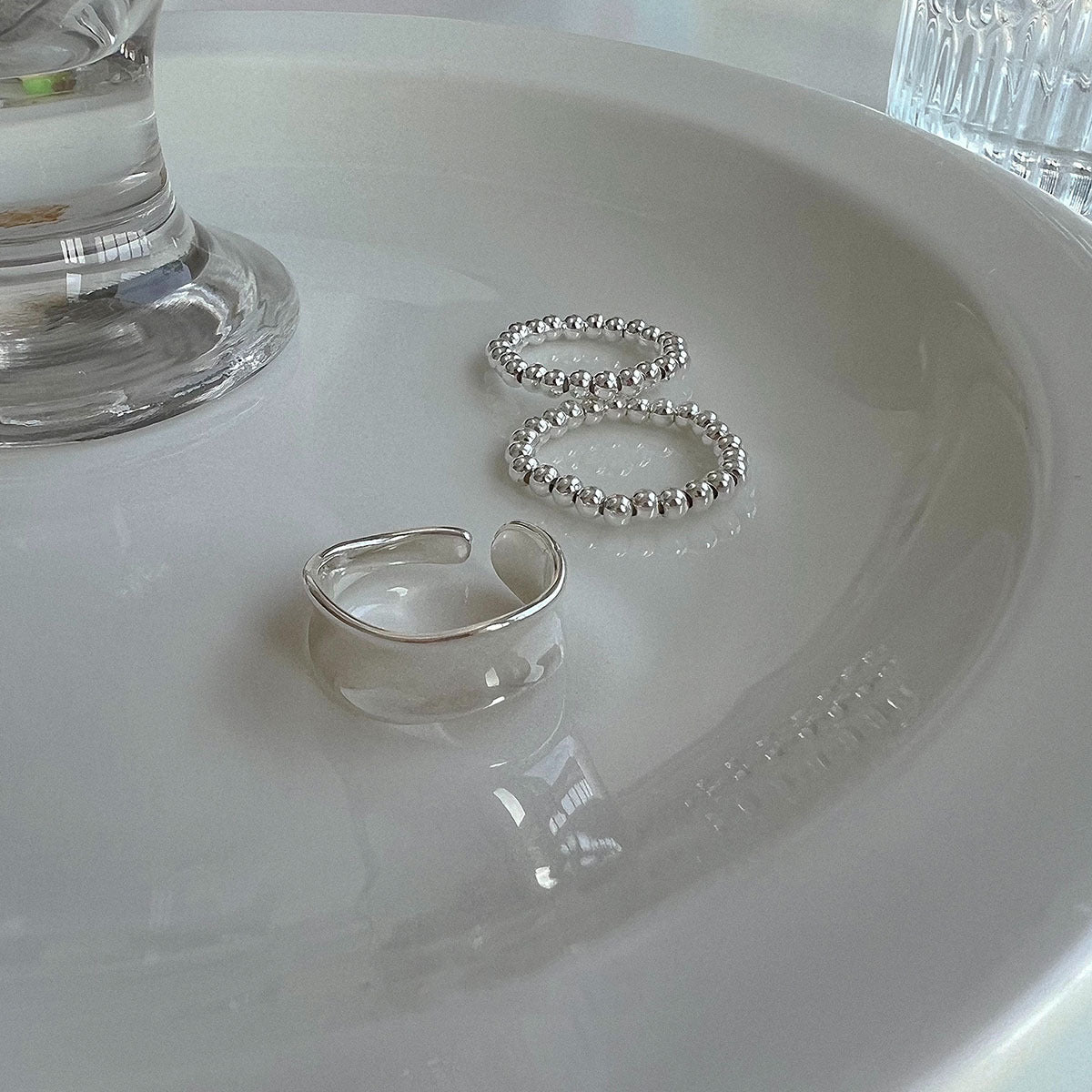 Sier Wide Irregular Wave Glossy Simple Niche Advanced Cold Wind Ring