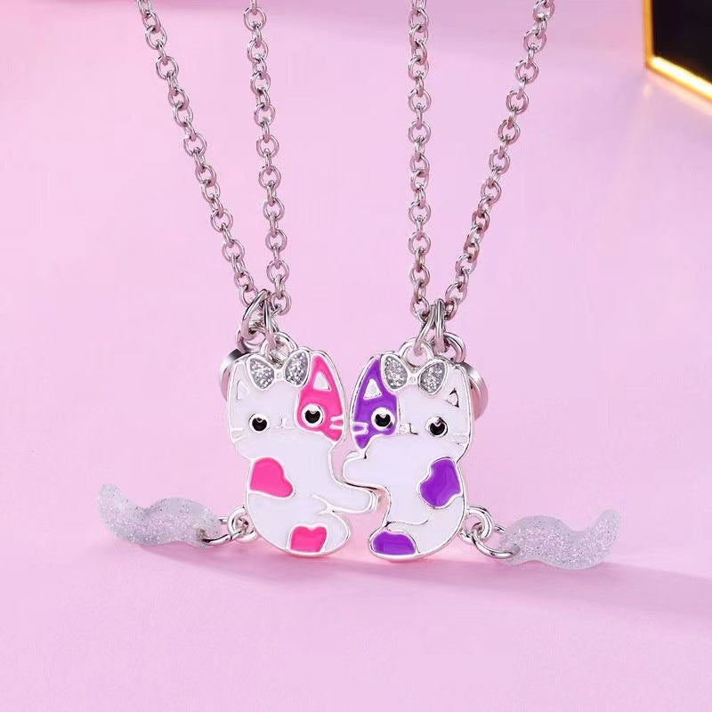 Children's Cat Friend Magnetic Sweet Dripping Kitten Necklaces