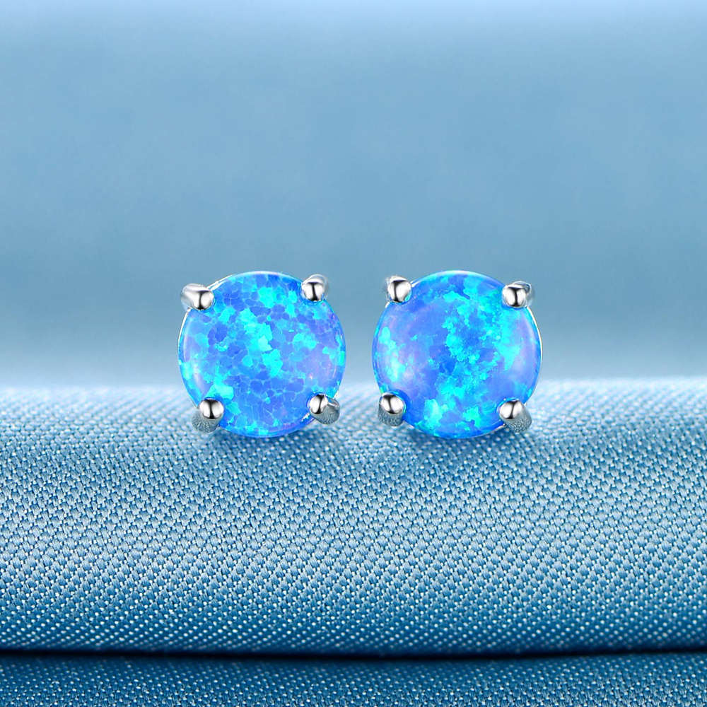 Women's Popular White Opal Round Mini Single Stud Earrings