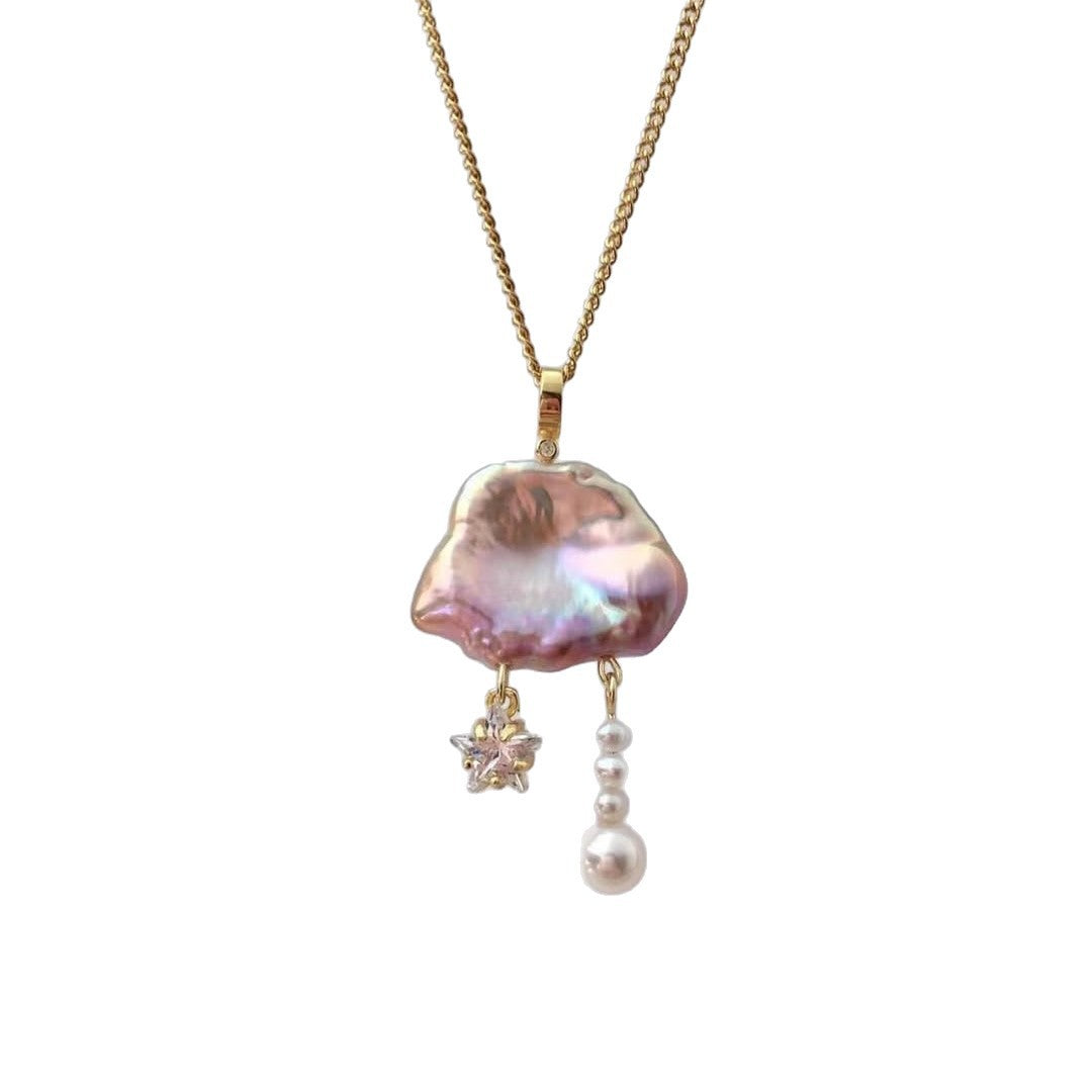Natural Baroque Pearl Moon Star Diamond Necklaces