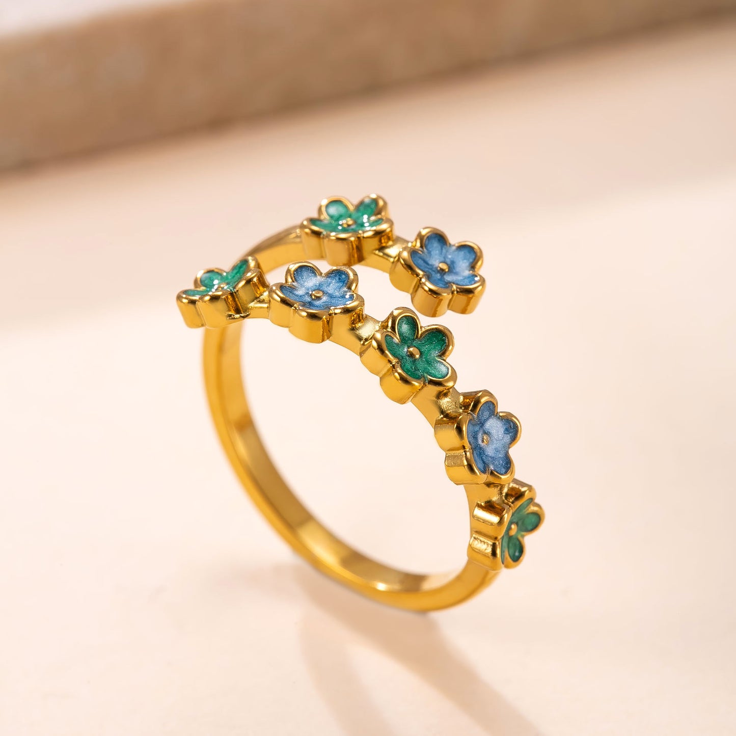 Women's Stainless Steel Casting Dripping Oil Flower Open Light Luxury Ring