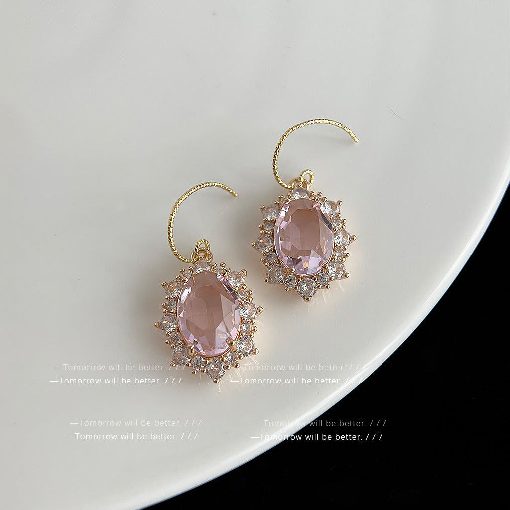 Gold Electroplated Colored Gems Zircon Design Earrings