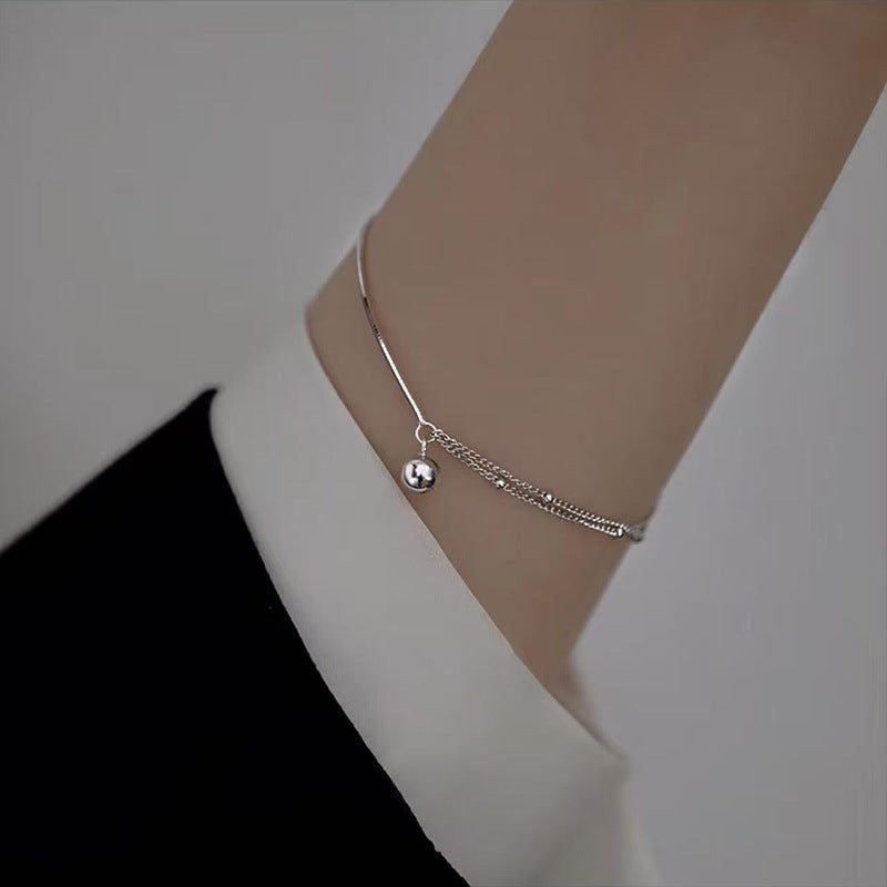 Women's Exquisite Sterling Sier Snake Bones Chain Ball Stitching Asymmetric Light Bracelet