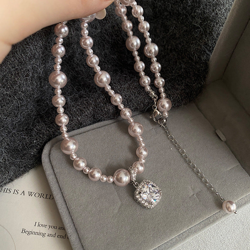 Women's Rose Square Diamond Pearl Light Luxury Necklaces