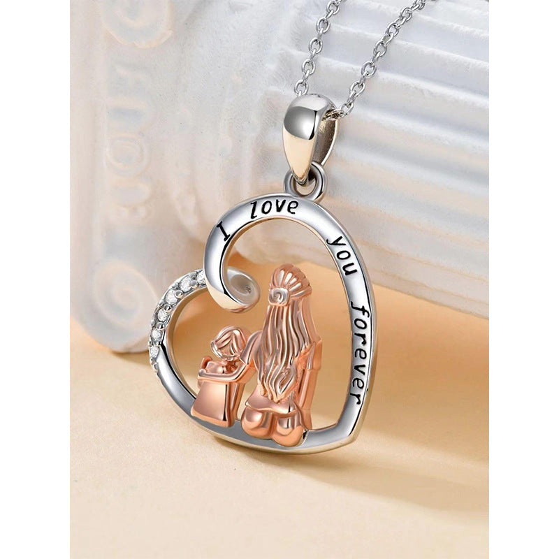 Warm Heart-shaped Mother Daughter Two-color Electroplated Clavicle Chain Necklace