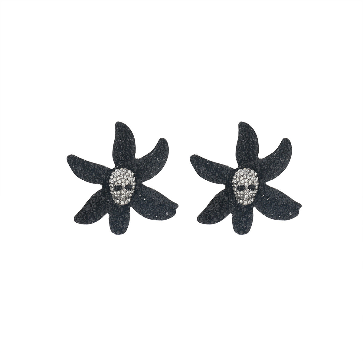 Women's Bat Flower Skull Full Diamond Brooch Jewelry Set