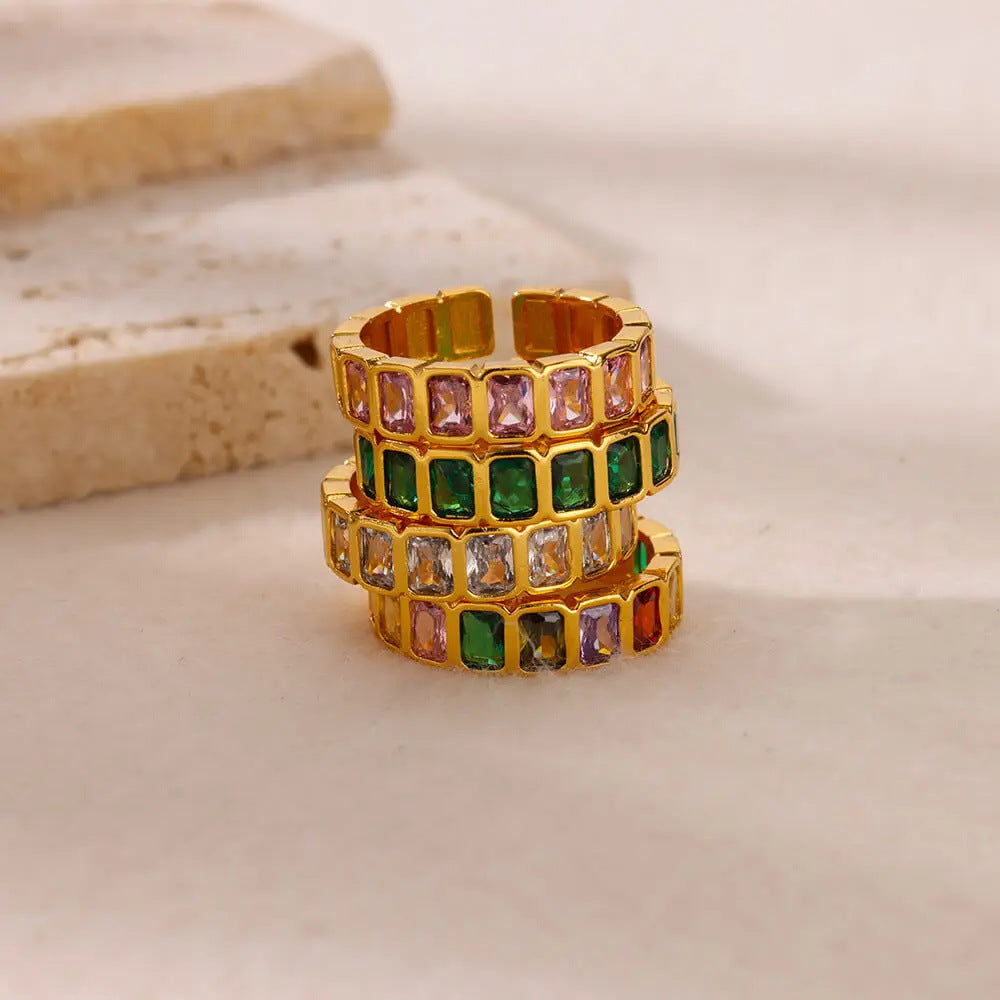 Women's Color Zircon Gold Personalized Simple High Rings