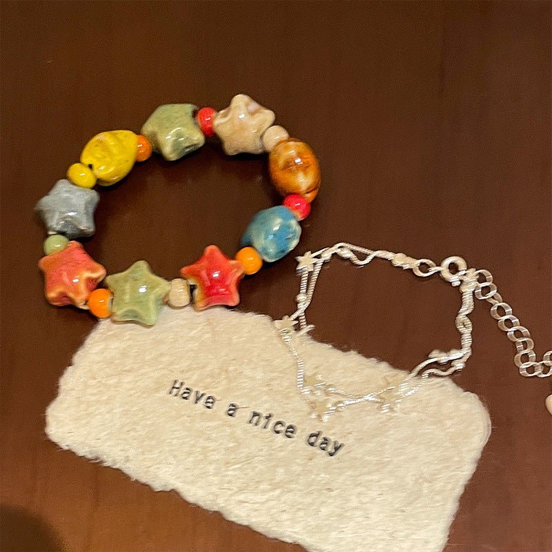Women's Flower Glaze Ceramic Retro Ethnic Style Twin Design Cute Bracelets