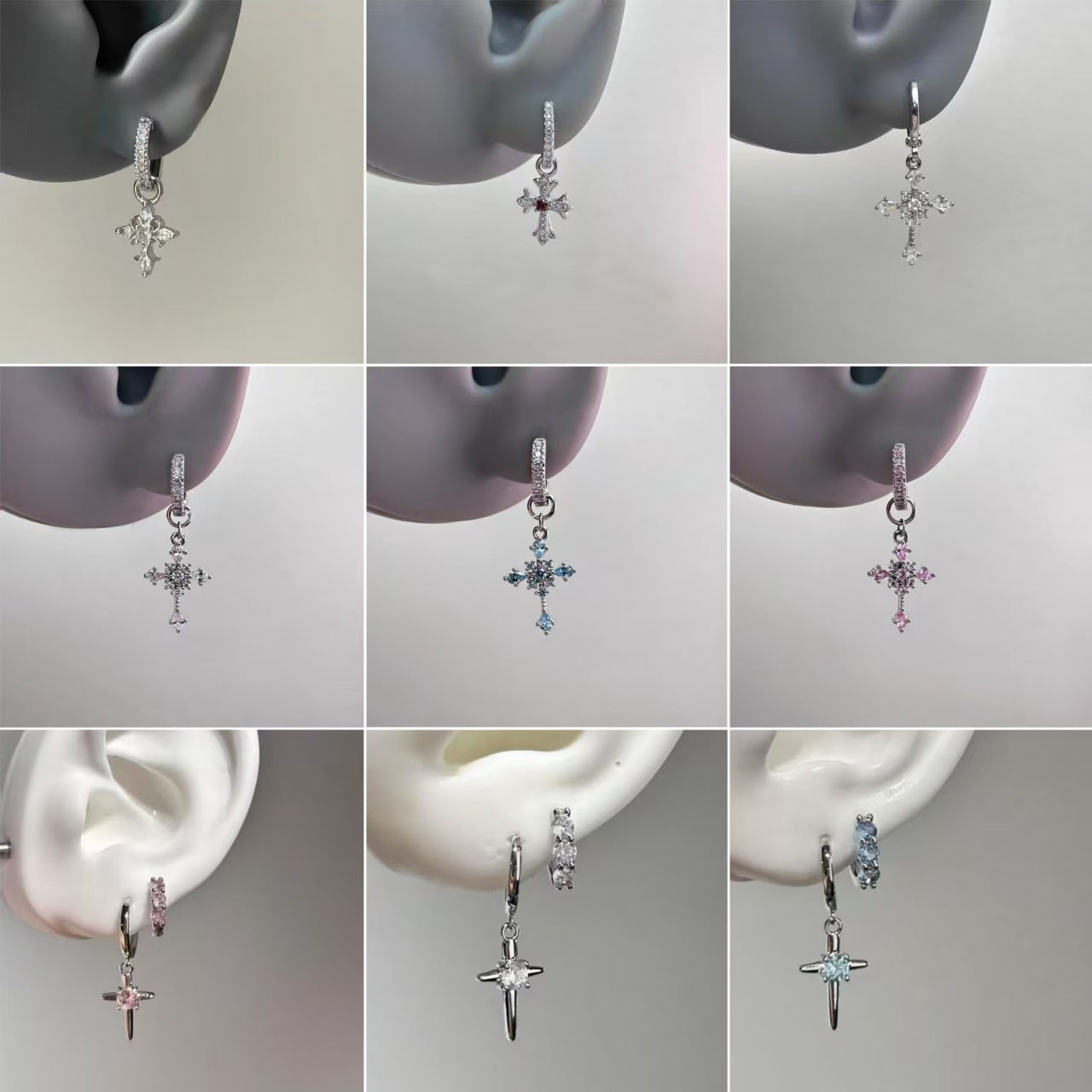 Sparkling Full Rhinestone Cross Ear Refined Personalized Unique Design Sense Stud Earrings