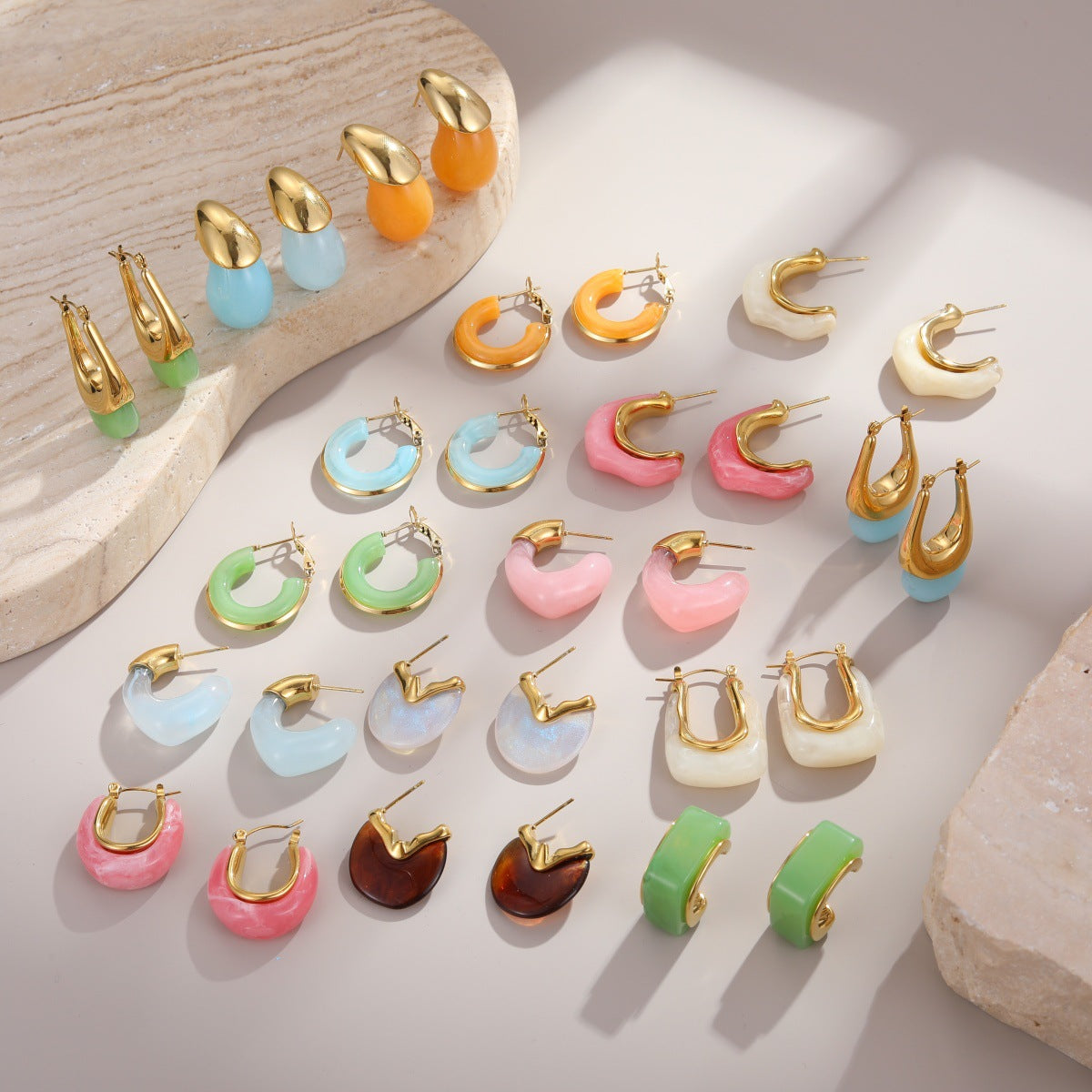 Stainless Steel Fresh Color Irregular Resin Female Niche Design Earrings