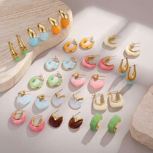Stainless Steel Fresh Color Irregular Resin Female Niche Design Earrings