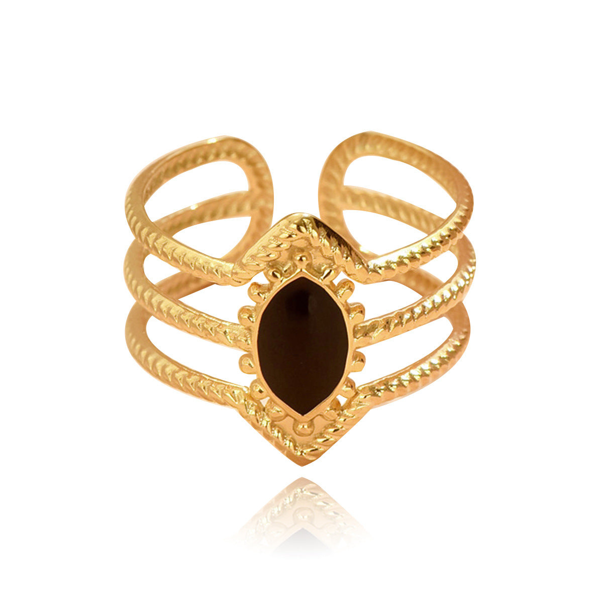 Retro Geometric Rhombus Drop Oil Enamel Open Stainless Steel Adjustable Ring