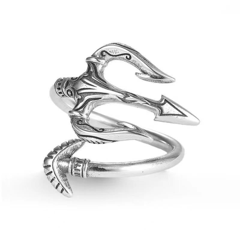 Sea King Trident Pu Handsome Personality Retro Trendy Boys Opening Rings