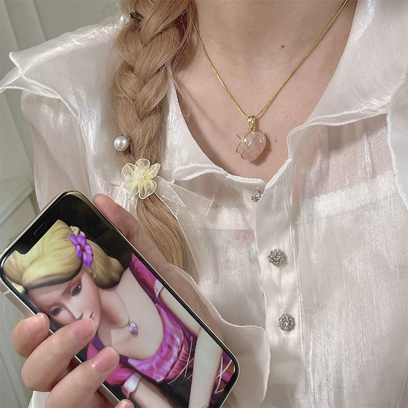 Barbie Love Diamond Castle Natural Crystal Opal Pink Heart Pendants