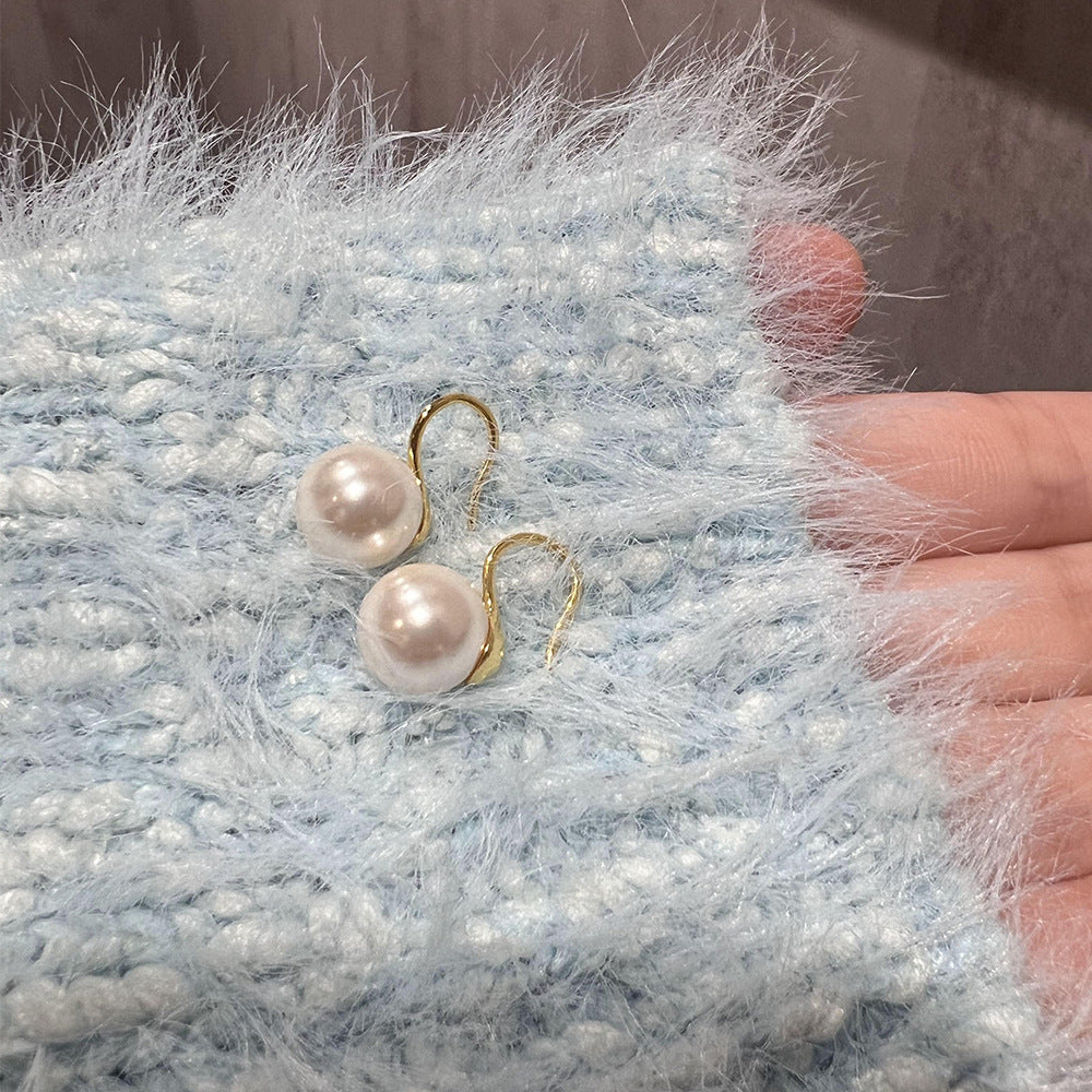Women's Sterling Sier Pearl Classic Round White High-heeled Shoes French Ear Hook