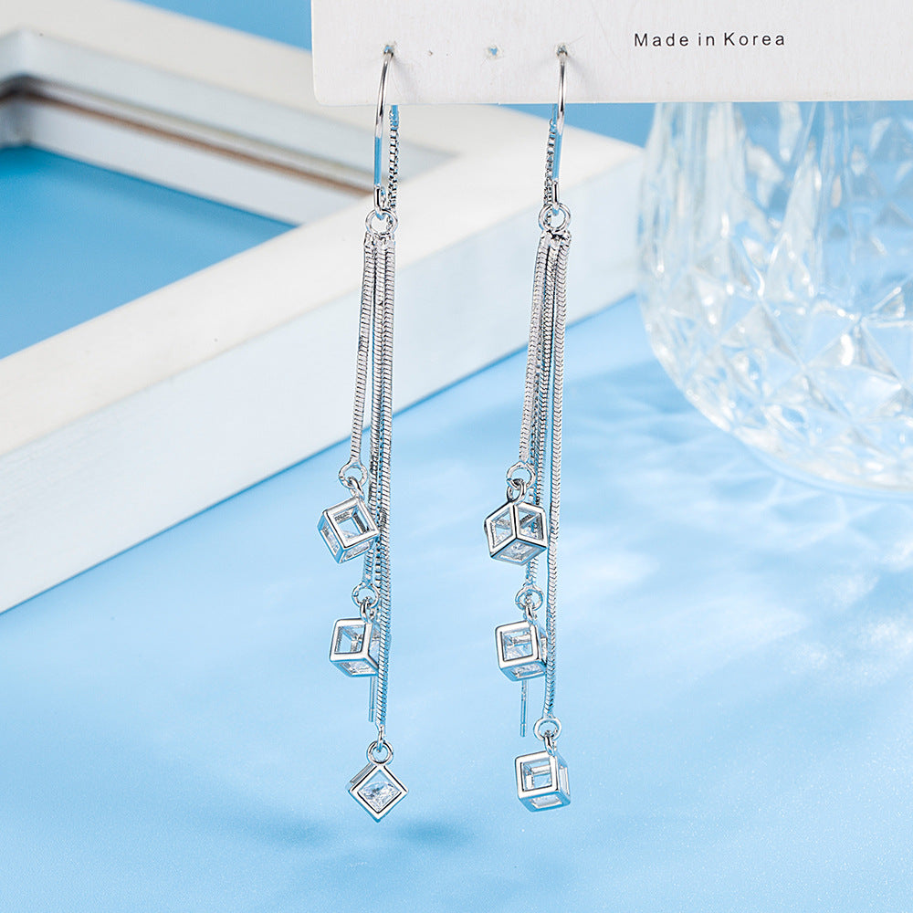 Women's Long Elegant Love Cube Tassel Simple Ear Hook