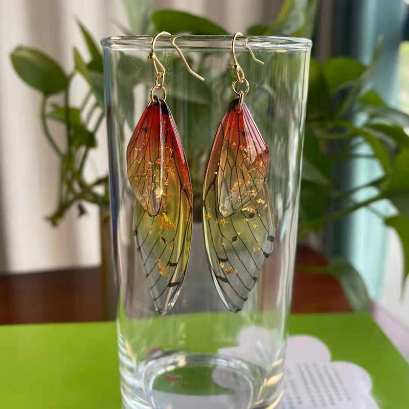 Women's Sier Cicada Wings Ear Hook Butterfly Temperamental Fairy Long Eardrop Earrings