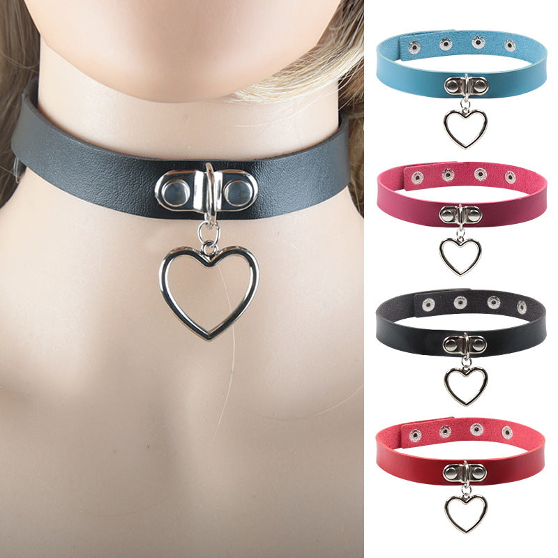 Soft Leather Love Heart Shaped Female Neckband Clavicle Necklaces