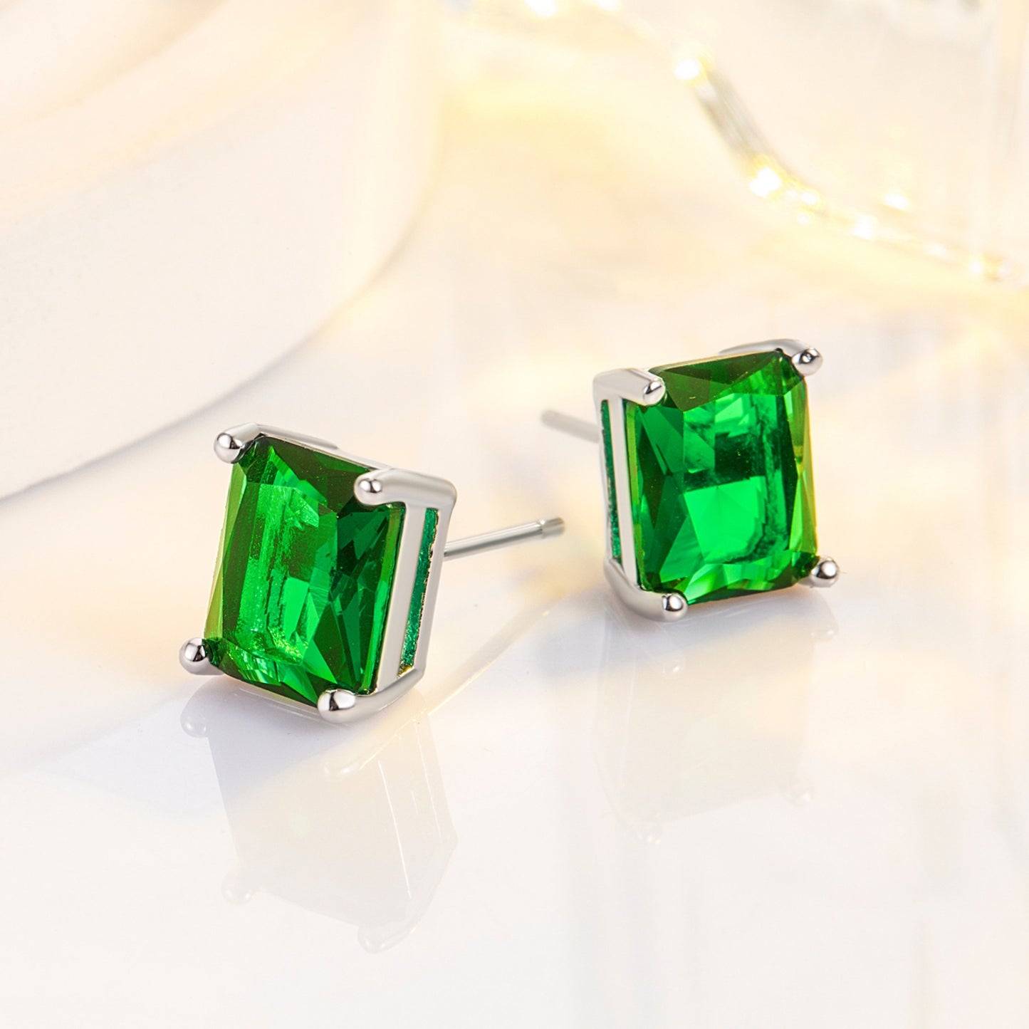 Fashion Rectangular Emerald Rose Gold Plated Rings