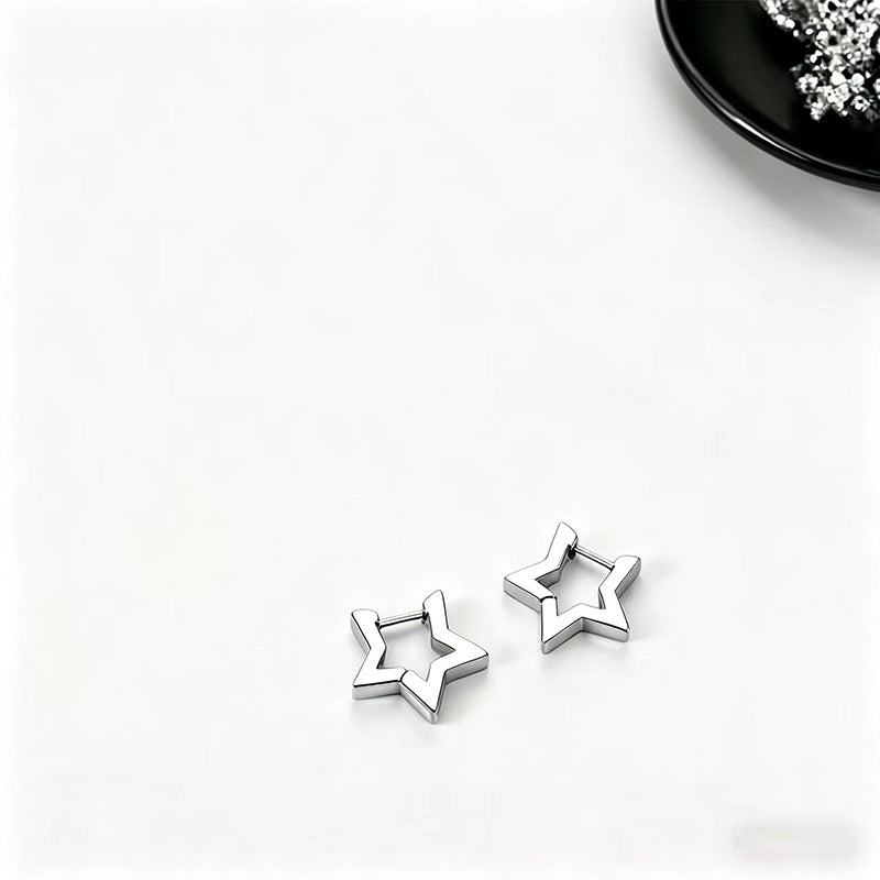 Geometry Pattern Stainless Steel Pentagram Ear Earrings