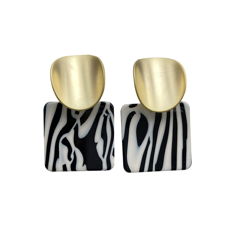 Frosted Gold Checkerboard Sier Needle Design Sense Earrings