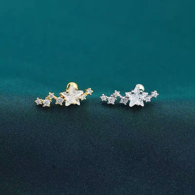 Bunch Of Meteor Zircon Ear Bone Asymmetric Five-pointed Star Screw Earrings