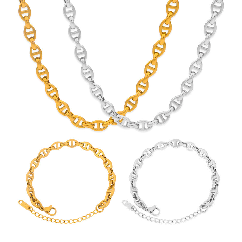Pig Nose Titanium Steel Chain Hip Hop Jewelry Set