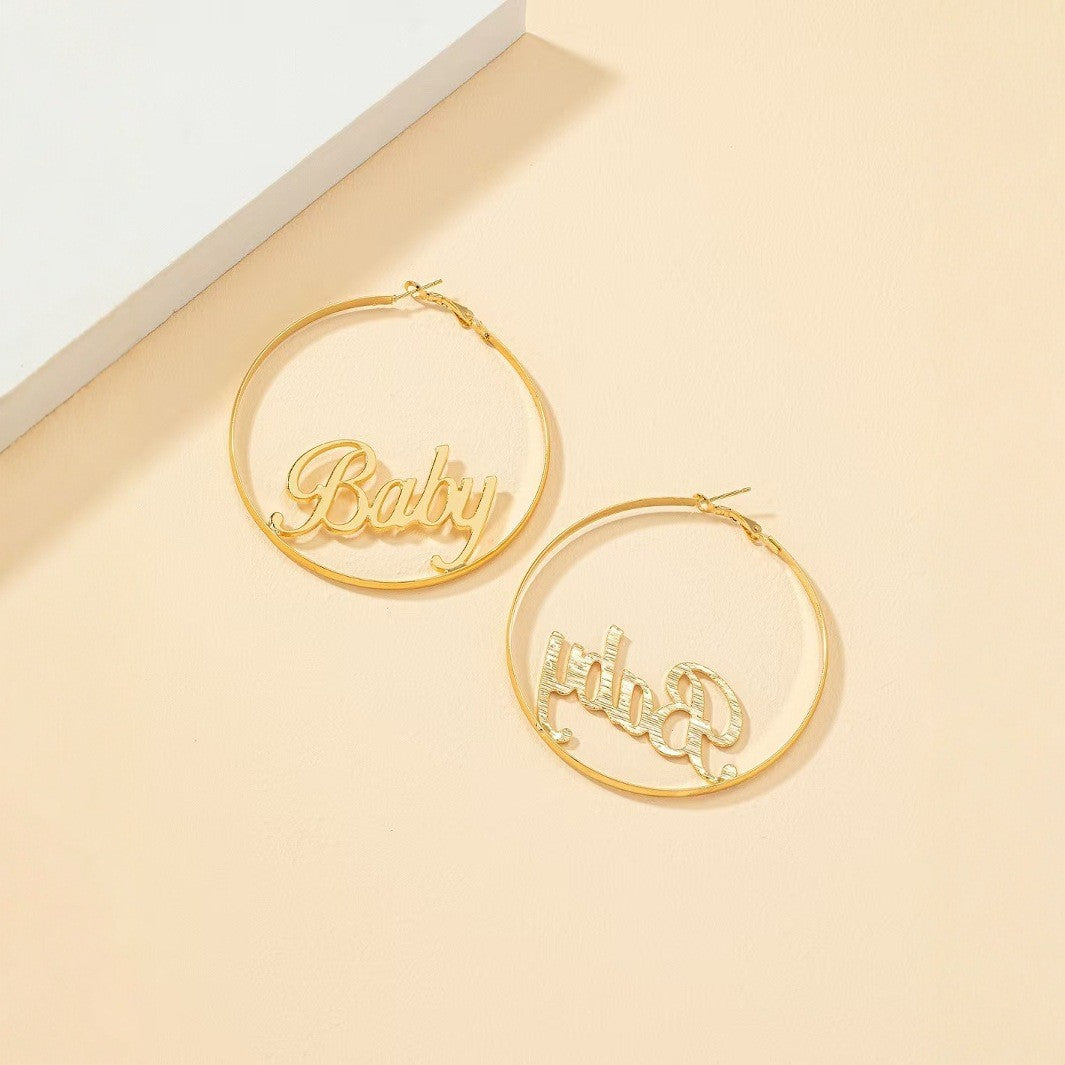 Women's Exaggerated Alphabet Letter Golden Big Circle Fashion Personality Trend Earrings