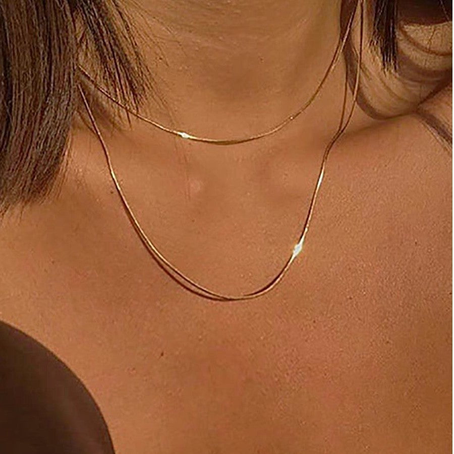 Titanium Steel Gold Square Snake Bones Chain Plain Temperament Necklace