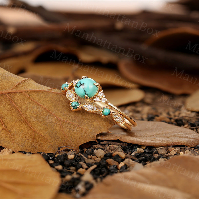Comfortable Trendy Women's Sier Retro Turquoise Rings