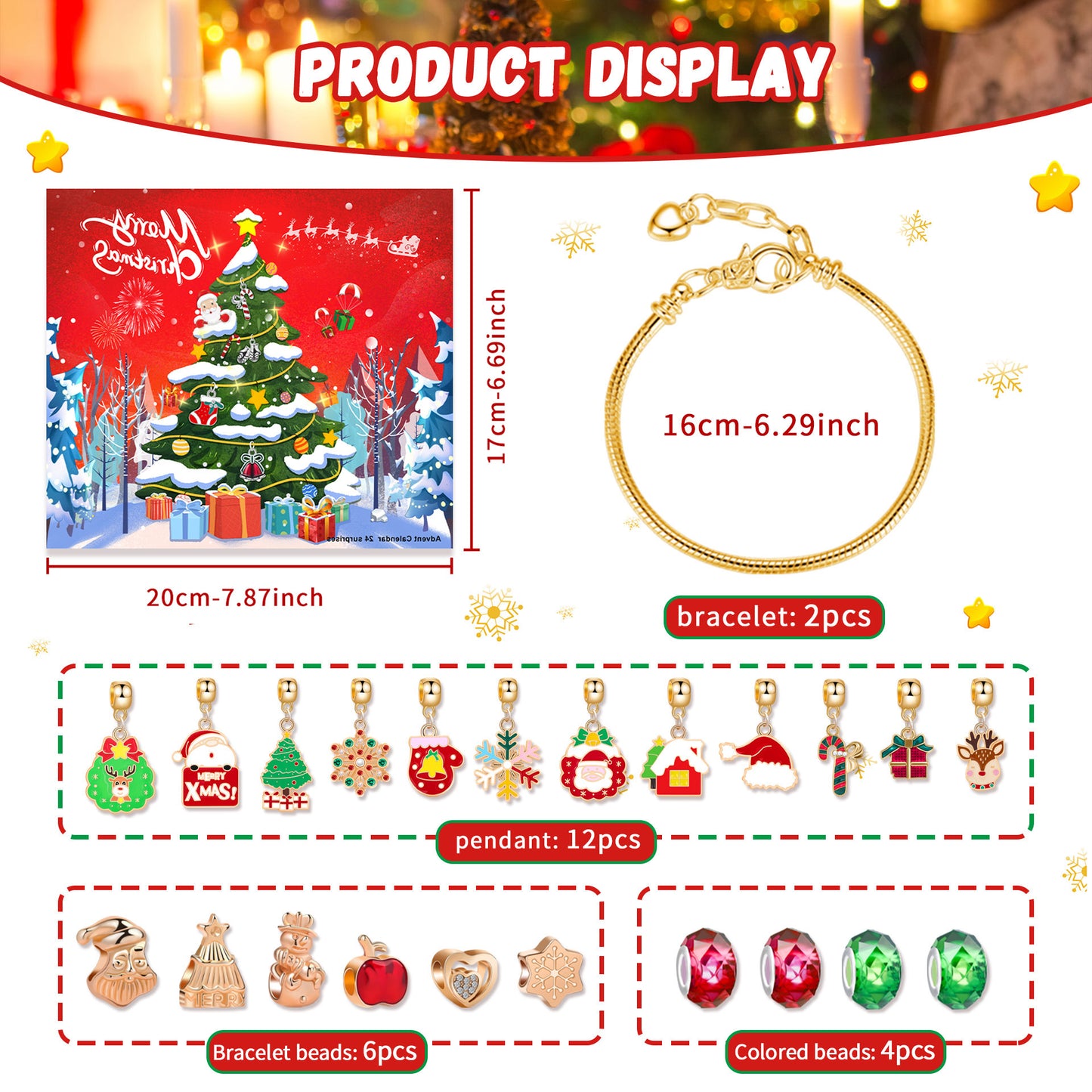 Christmas Countdown Calendar Gift Suit Grid Advent Bracelets