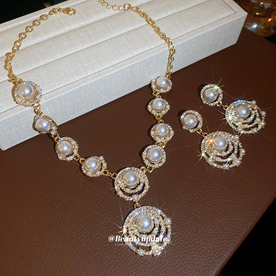 Round Pearl Ear Palace Style Elegant Graceful Light Luxury High Jewelry Set