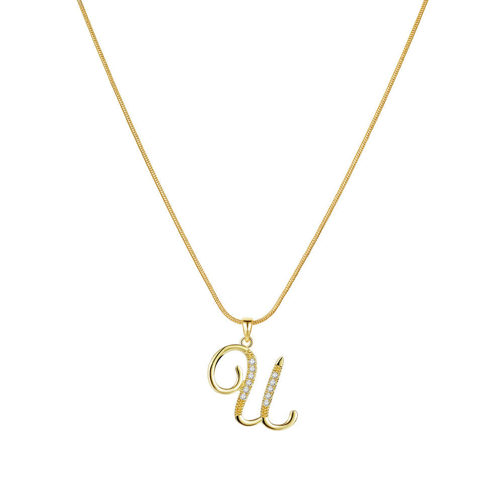 Letter Copper Inlaid Zircon Round Snake Bones Necklaces