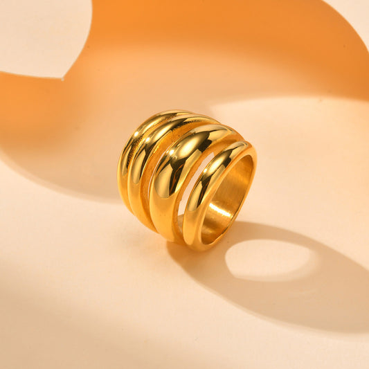 Stainless Steel Multilayer Wide Face Twist Golden Rings