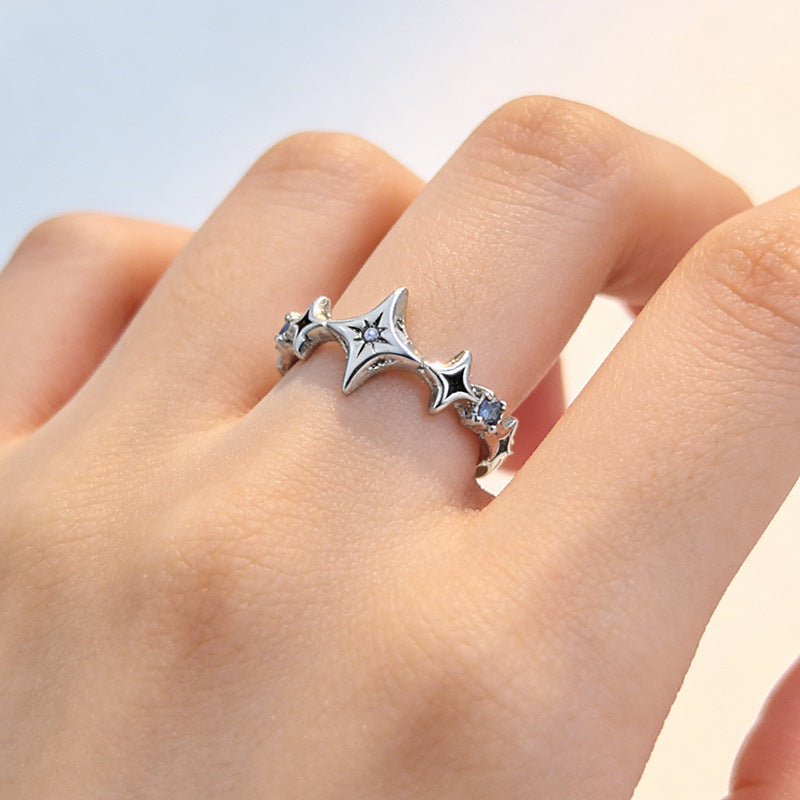 Blue Diamond Asterism Niche Design Fingertip Daily Twin Inlaid Rings