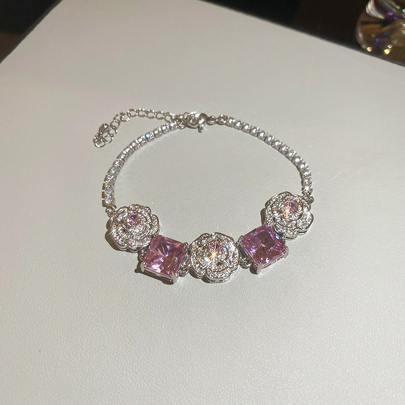 Pink Zircon Geometric Round Pull-out Retro Minority Elegant Bracelets