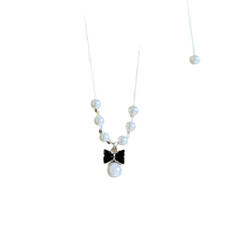 Women's Love French Style Bow Pearl High-grade Light Necklace