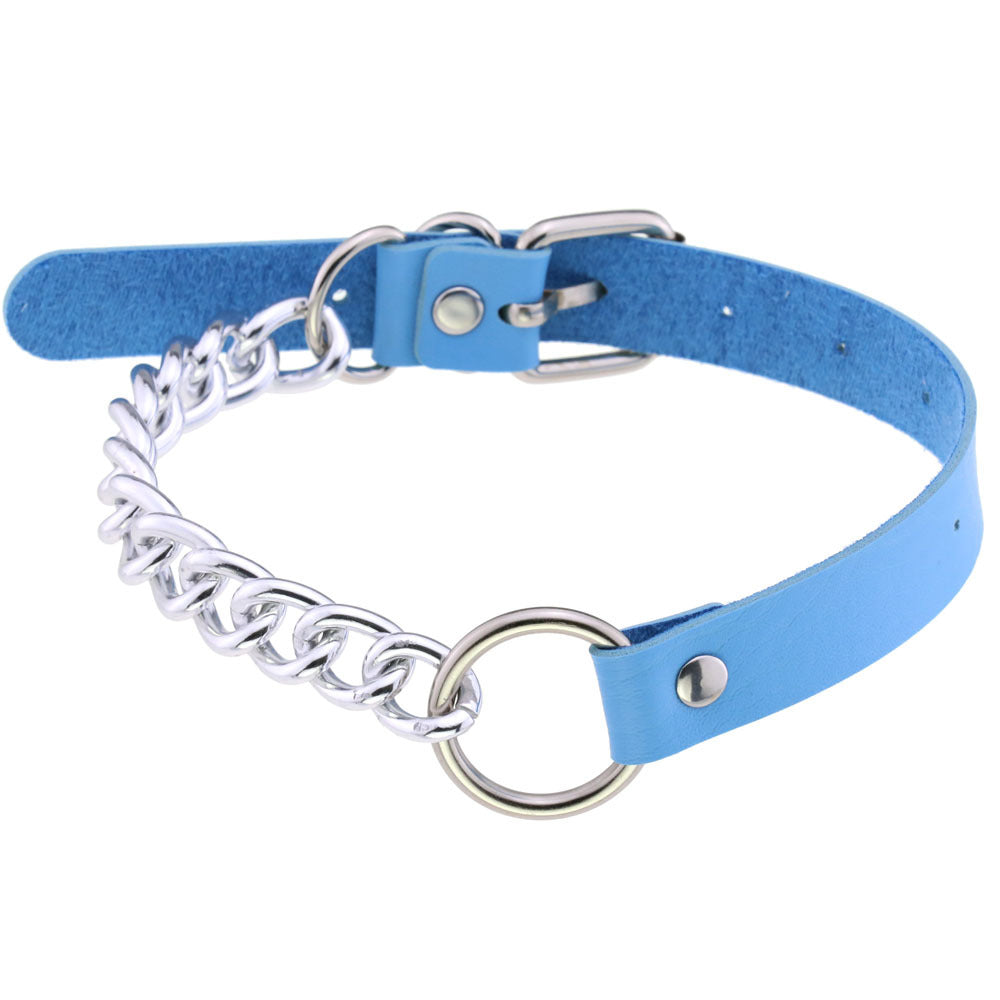 Leather Neckband Punk Metal Stitching Neck Strap Collar